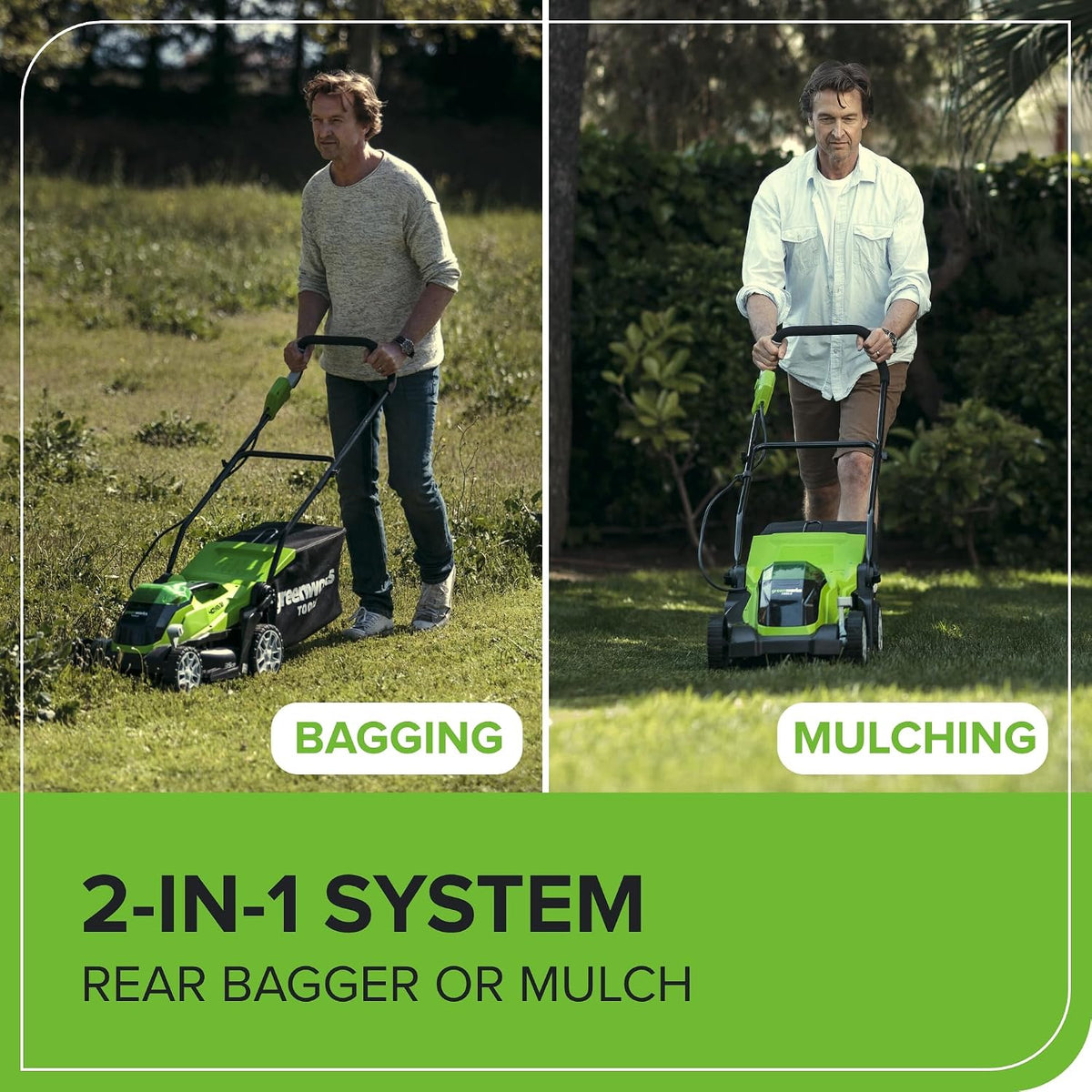 Cordless Lawn Mower 13.8in 10.6 Gal Bag 2x40V 2Ah Batteries Green