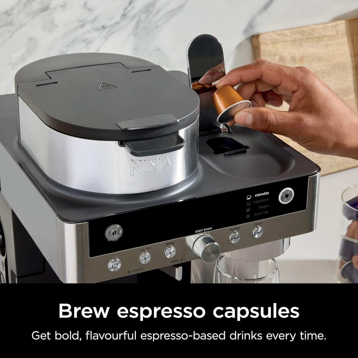 2-in-1 Filter Coffee And Pod Capsule Machine 1.9 Qt Built-in Milk Frother Black