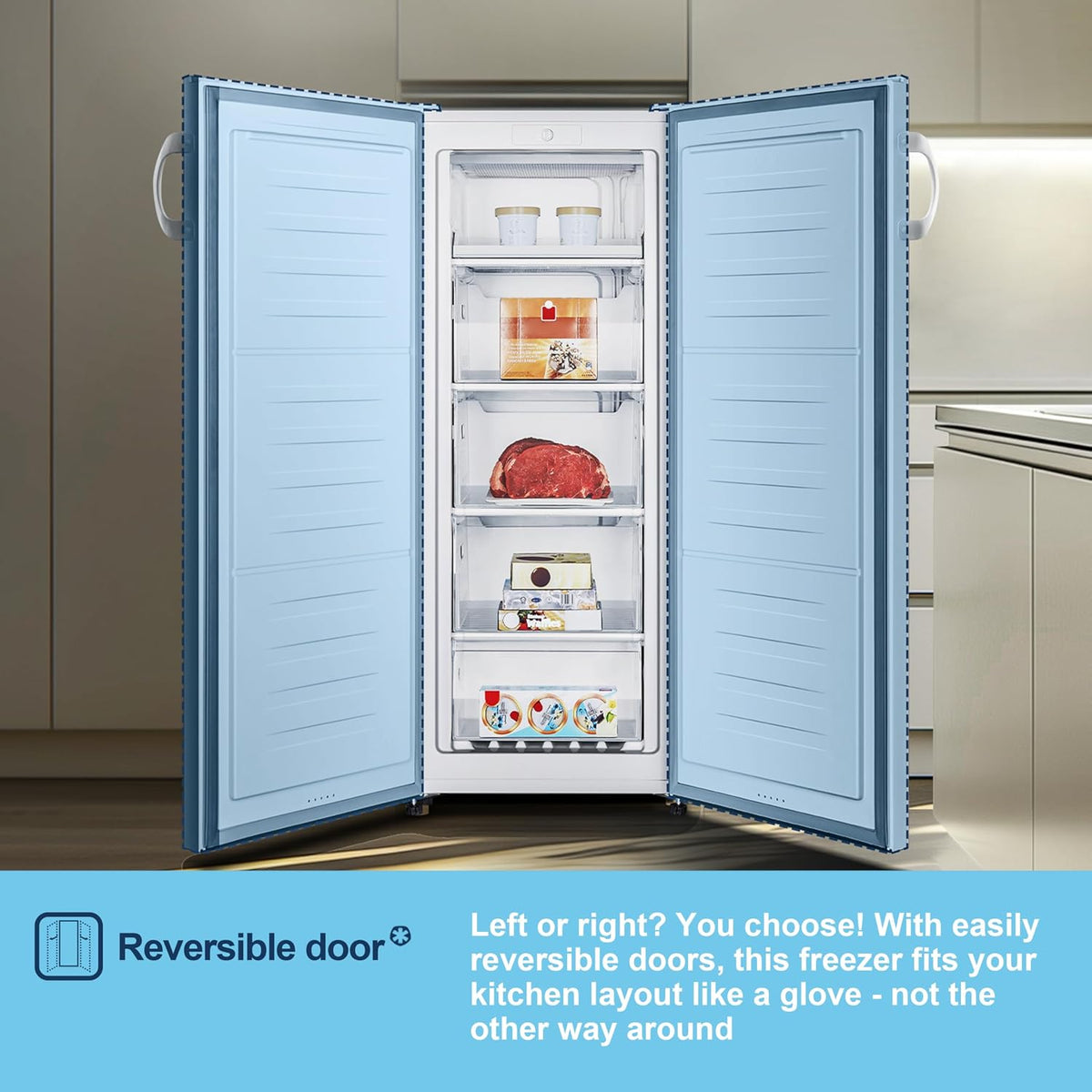 Freestanding Upright Freezer 5.8 cu ft 56.3in 5 Compartments Reversible Door White