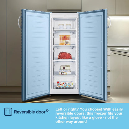 Freestanding Upright Freezer 5.8 cu ft 56.3in 5 Compartments Reversible Door White