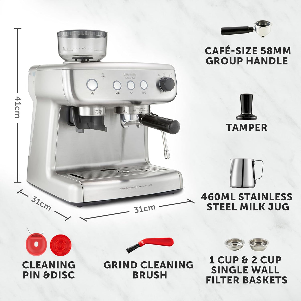 Espresso Machine 3 Qt 15 Bar Integrated Grinder Stainless Steel