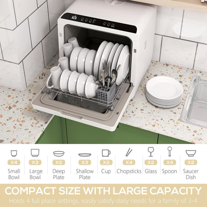 Table Top Dishwasher 6.3 Qt Built-In Tank 4 Place Settings Touch Control White