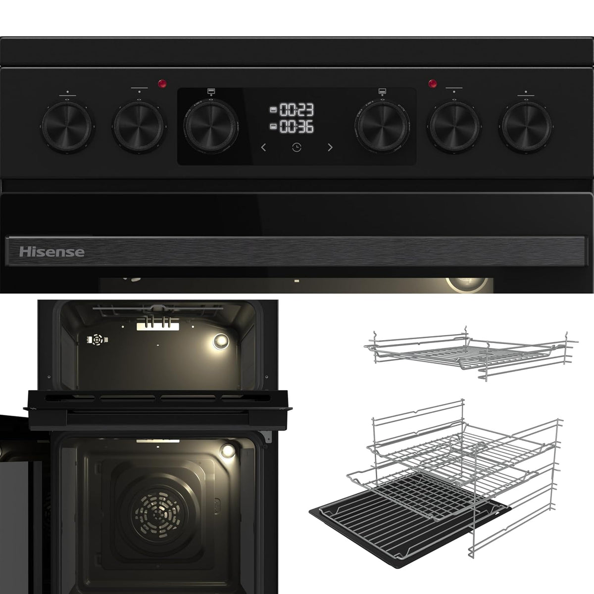 Electric Cooker 2.4 cu ft/1.5 cu ft Double Oven Air Fry Mode Ceramic Hob Black