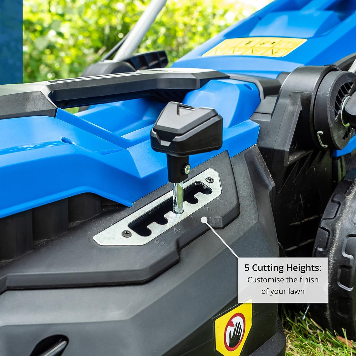 Electric Lawn Mower 15in 1600W 10.6 Gal Bag 5 Cutting Heights Blue