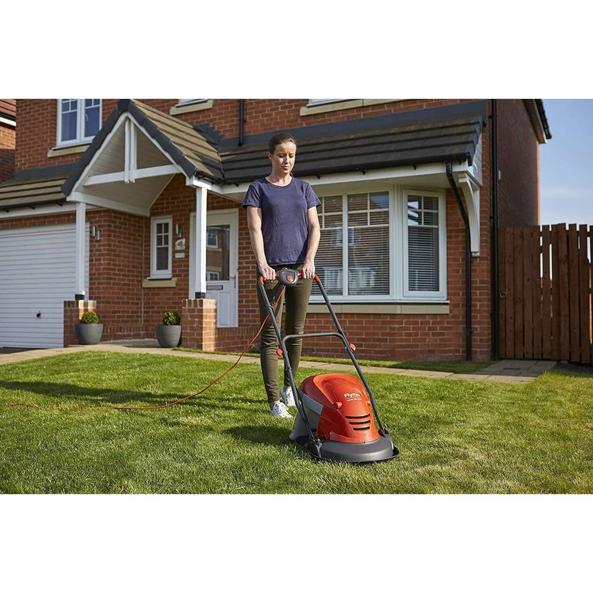 Hover Lawn Mower 9.8in 1400W 4 Gal Grass Box 4 Cutting Heights Orange Gray