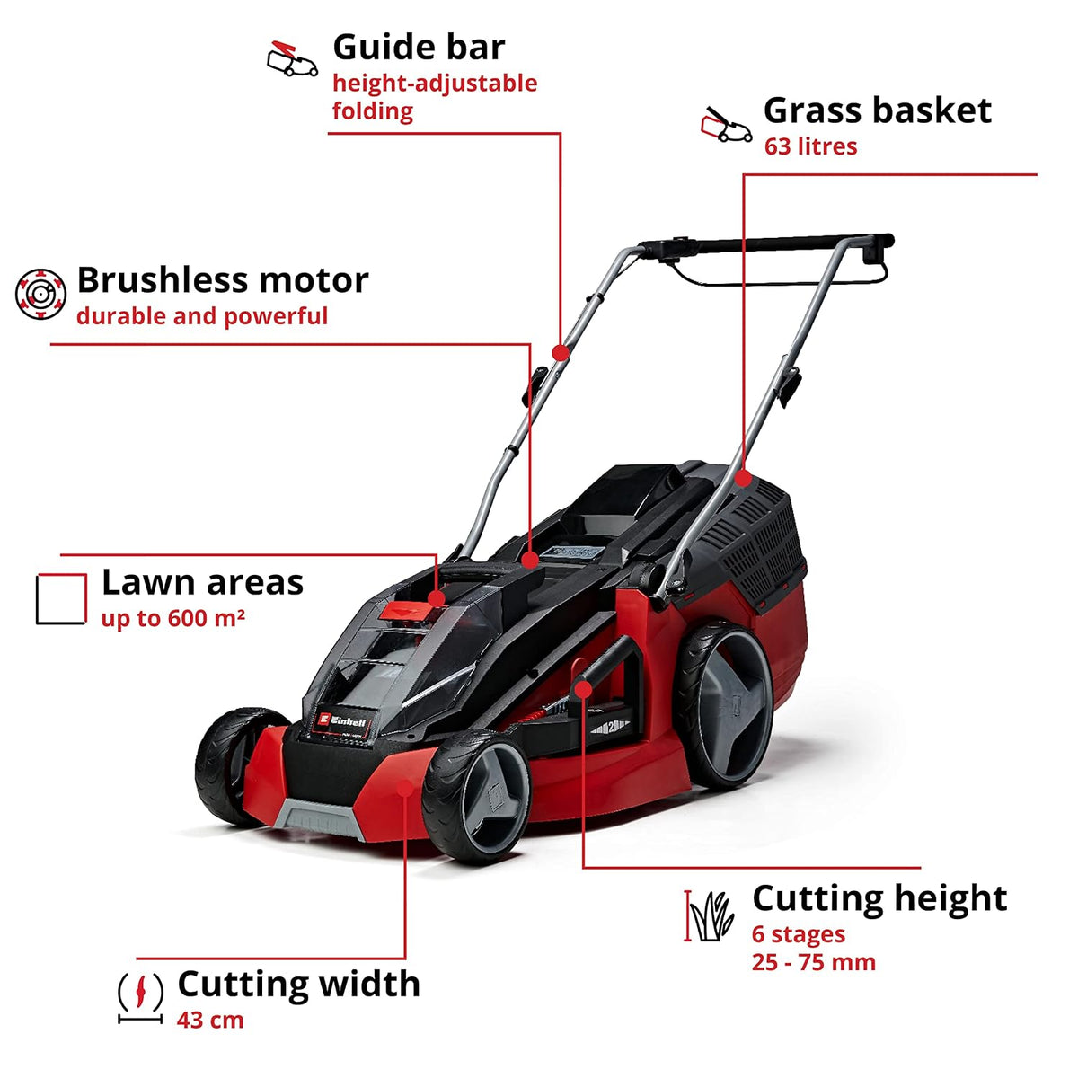 Cordless Lawn Mower 16.9in 16.6 Gal Grass Box 6 Heights Mulching 36V 2 Batteries 2 Chargers
