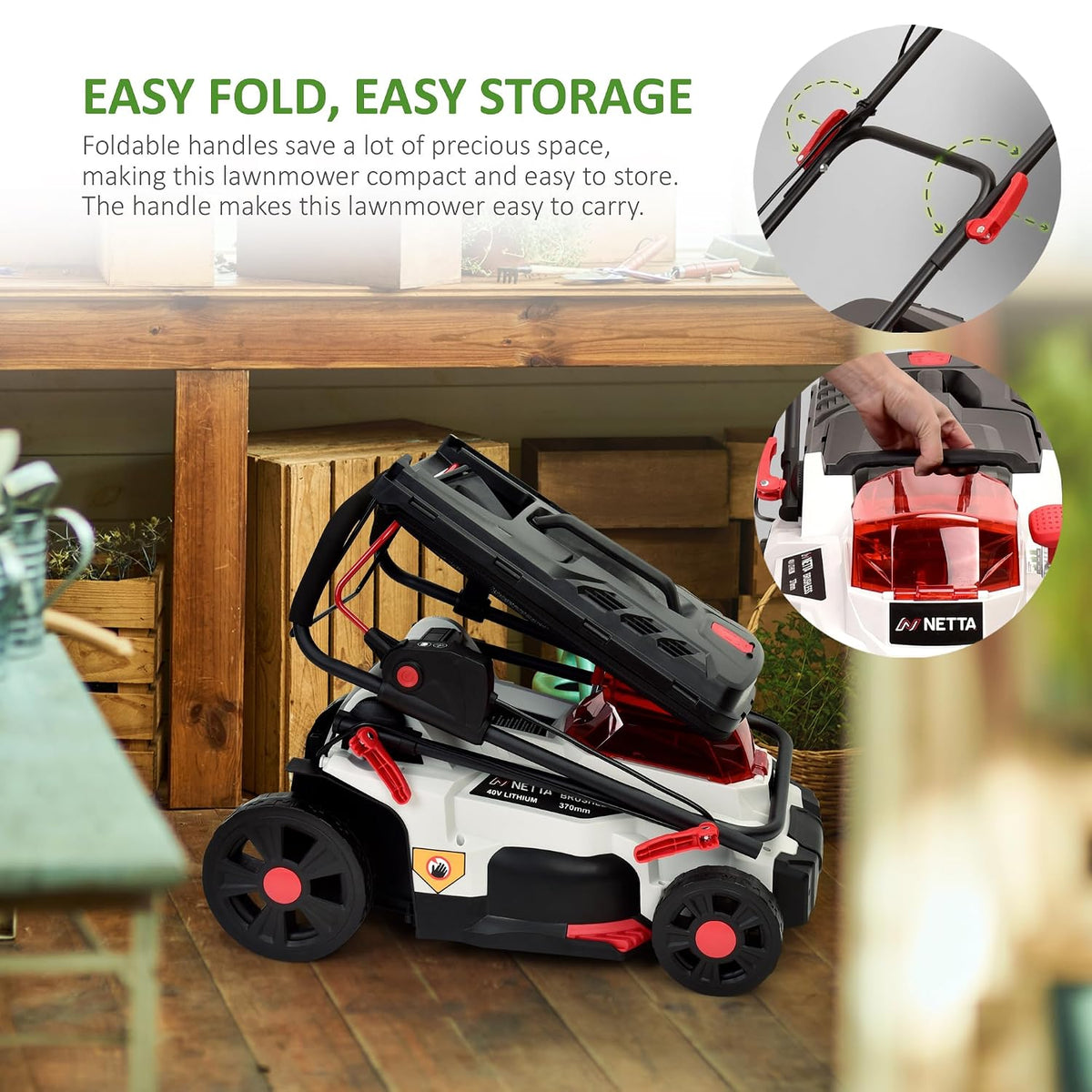 Cordless Lawn Mower 14.6in 40V 2x4.0Ah Batteries 6 Heights 9.2 Gal