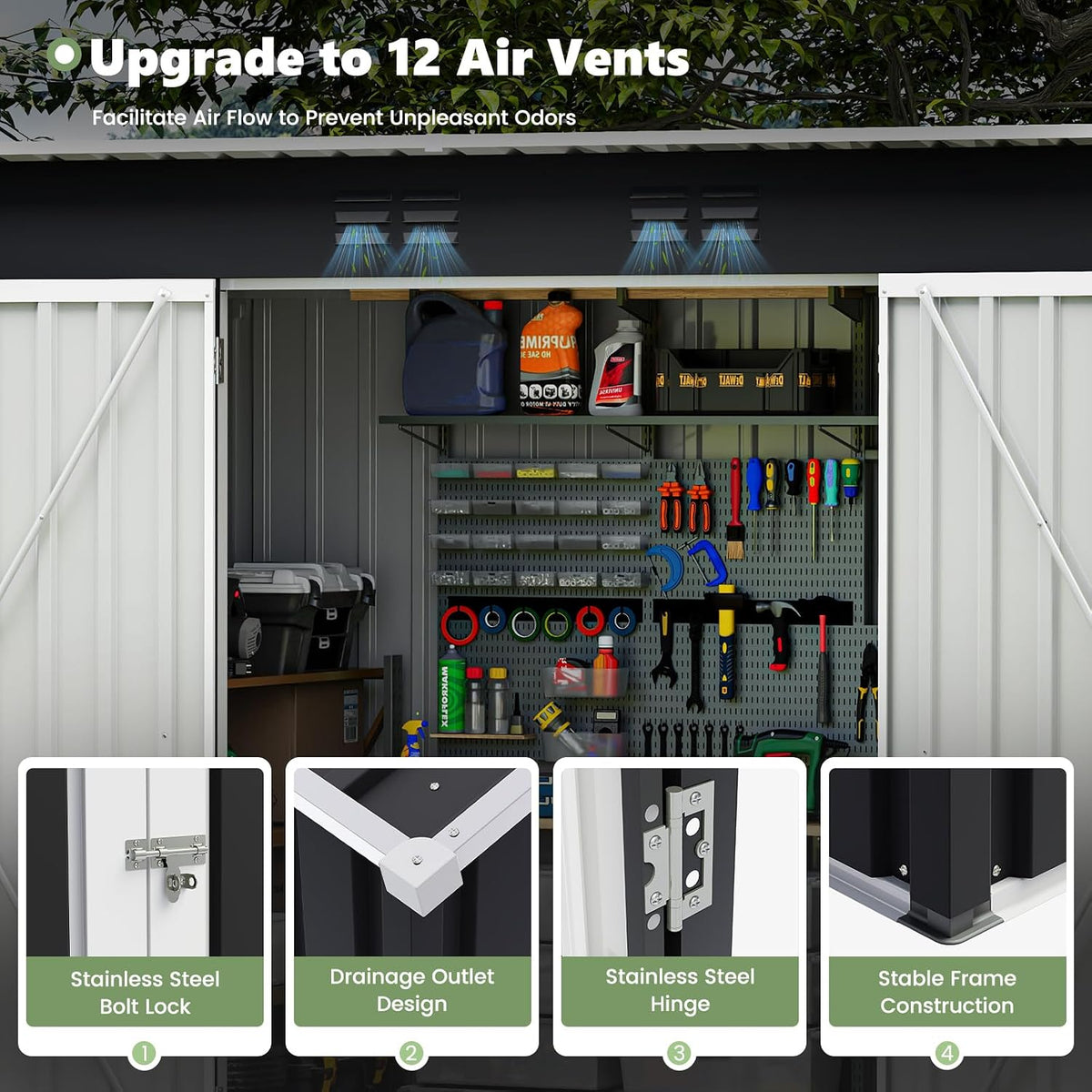 Metal Garden Storage Shed 8 X 4 Ft Dark Gray Alloy Steel Lockable Door