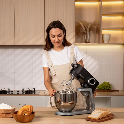 Stand Mixer 5.3 Qt 8 Speeds Timer Stainless Steel Bowl Black