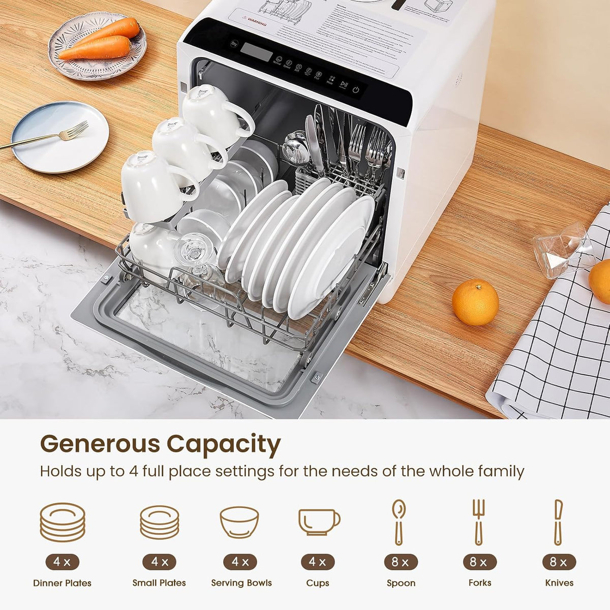 Table Top Dishwasher 5.3 Qt 6 Programs Built-In Water Tank White