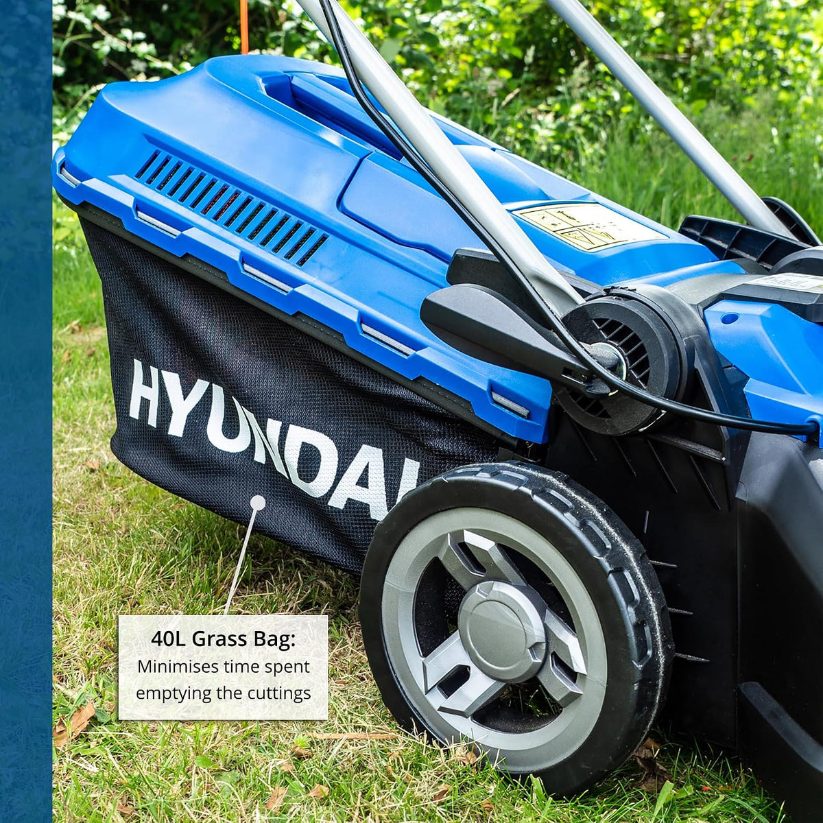Electric Lawn Mower 15in 1600W 10.6 Gal Bag 5 Cutting Heights Blue