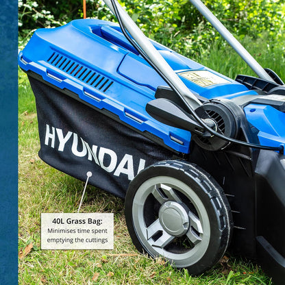 Electric Lawn Mower 15in 1600W 10.6 Gal Bag 5 Cutting Heights Blue