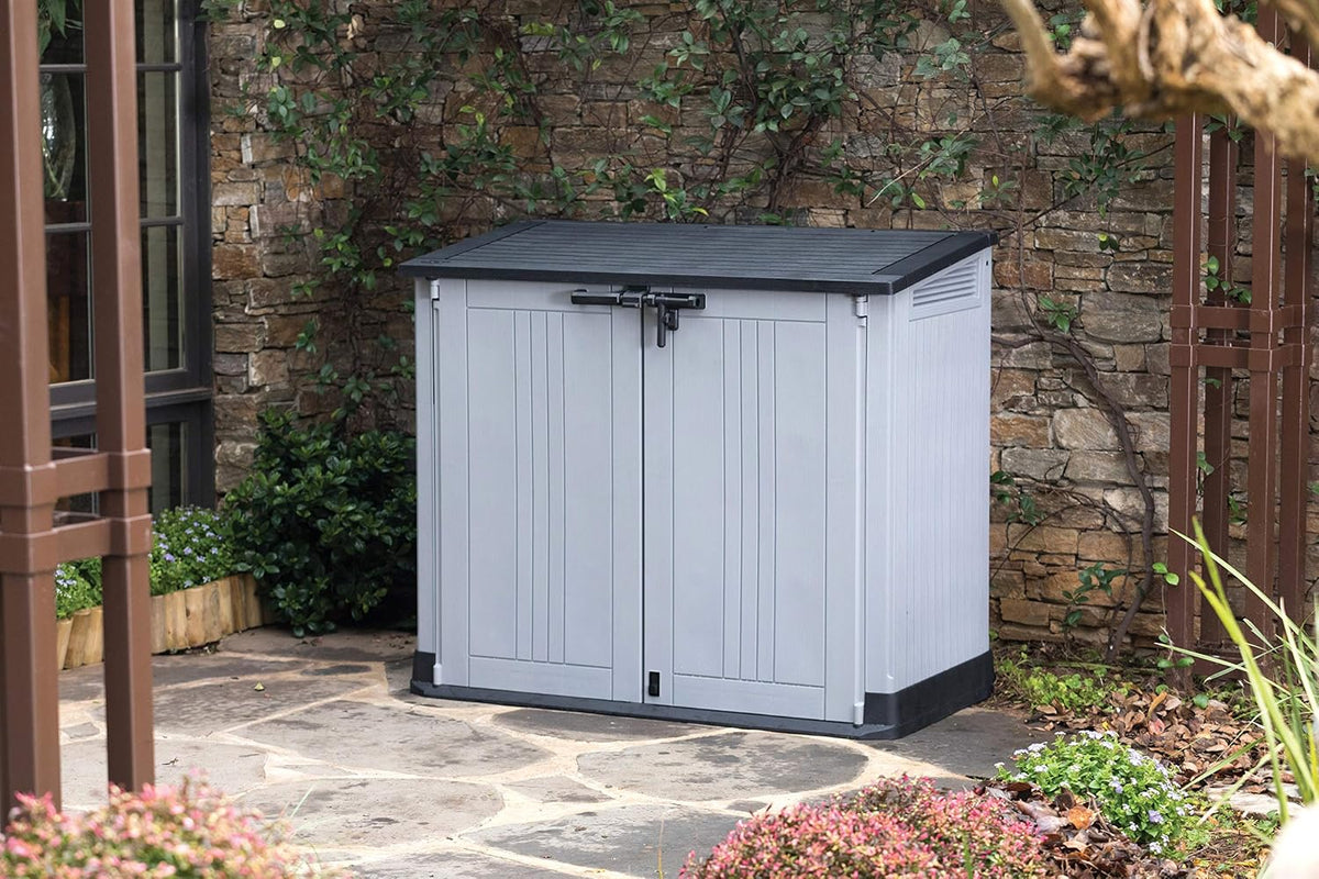 Outdoor Garden Storage Shed 232.5 Gal Top And Front Opening Light Gray