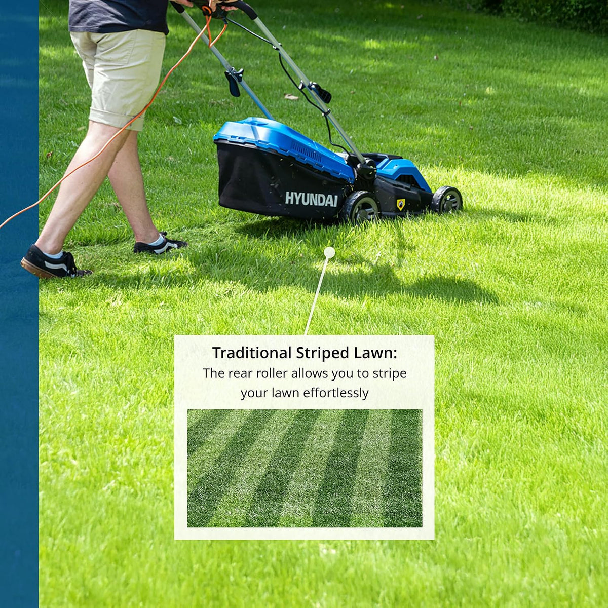 Electric Lawn Mower 15in 1600W 10.6 Gal Bag 5 Cutting Heights Blue