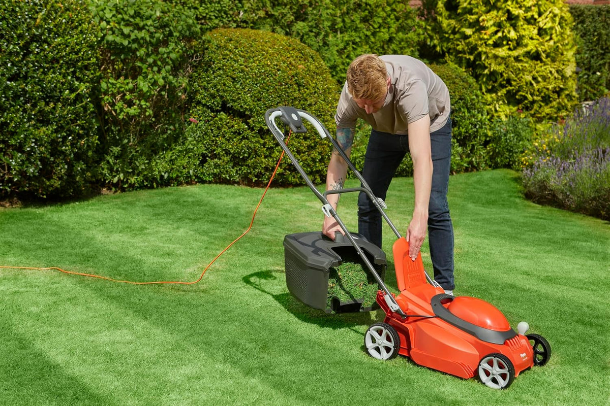 Corded Electric Lawn Mower 1600W 15in 11.9 Gal 5 Heights Orange Gray