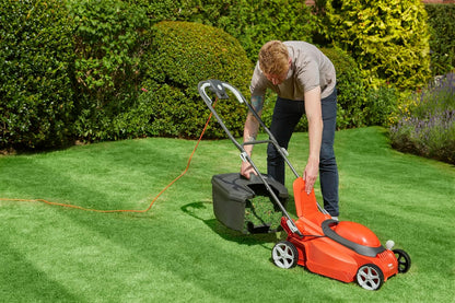 Corded Electric Lawn Mower 1600W 15in 11.9 Gal 5 Heights Orange Gray