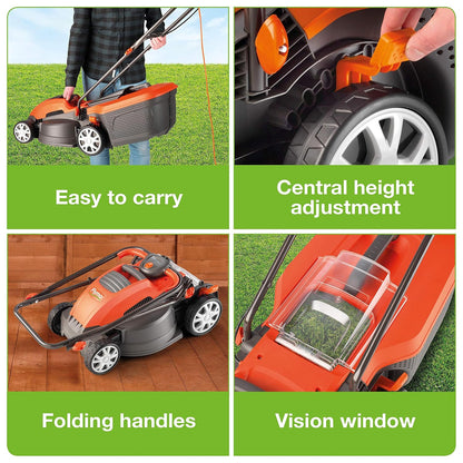 Corded Electric Hover Lawn Mower 1500W 14.2in 10.6 Gal 5 Heights Orange Gray