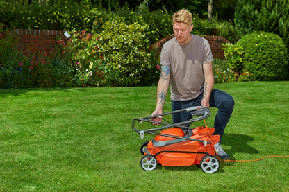Corded Electric Lawn Mower 1600W 15in 11.9 Gal 5 Heights Orange Gray