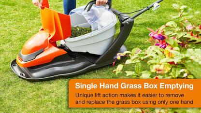 Corded Electric Hover Lawn Mower 1800W 14.2in 6.9 Gal 4 Heights Orange Gray
