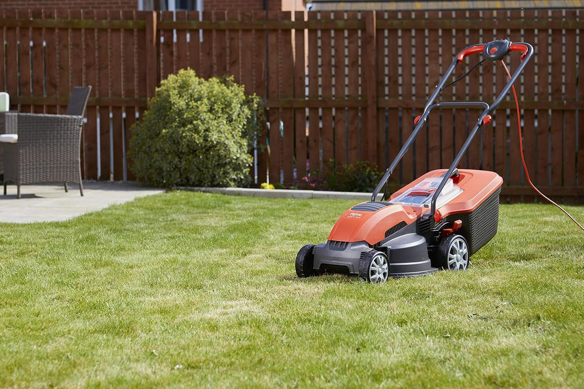 Corded Electric Hover Lawn Mower 1500W 14.2in 10.6 Gal 5 Heights Orange Gray