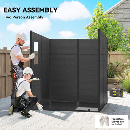 Plastic Garden Storage Shed 6 X 6 Ft Dark Gray Aluminum Frame Double Doors