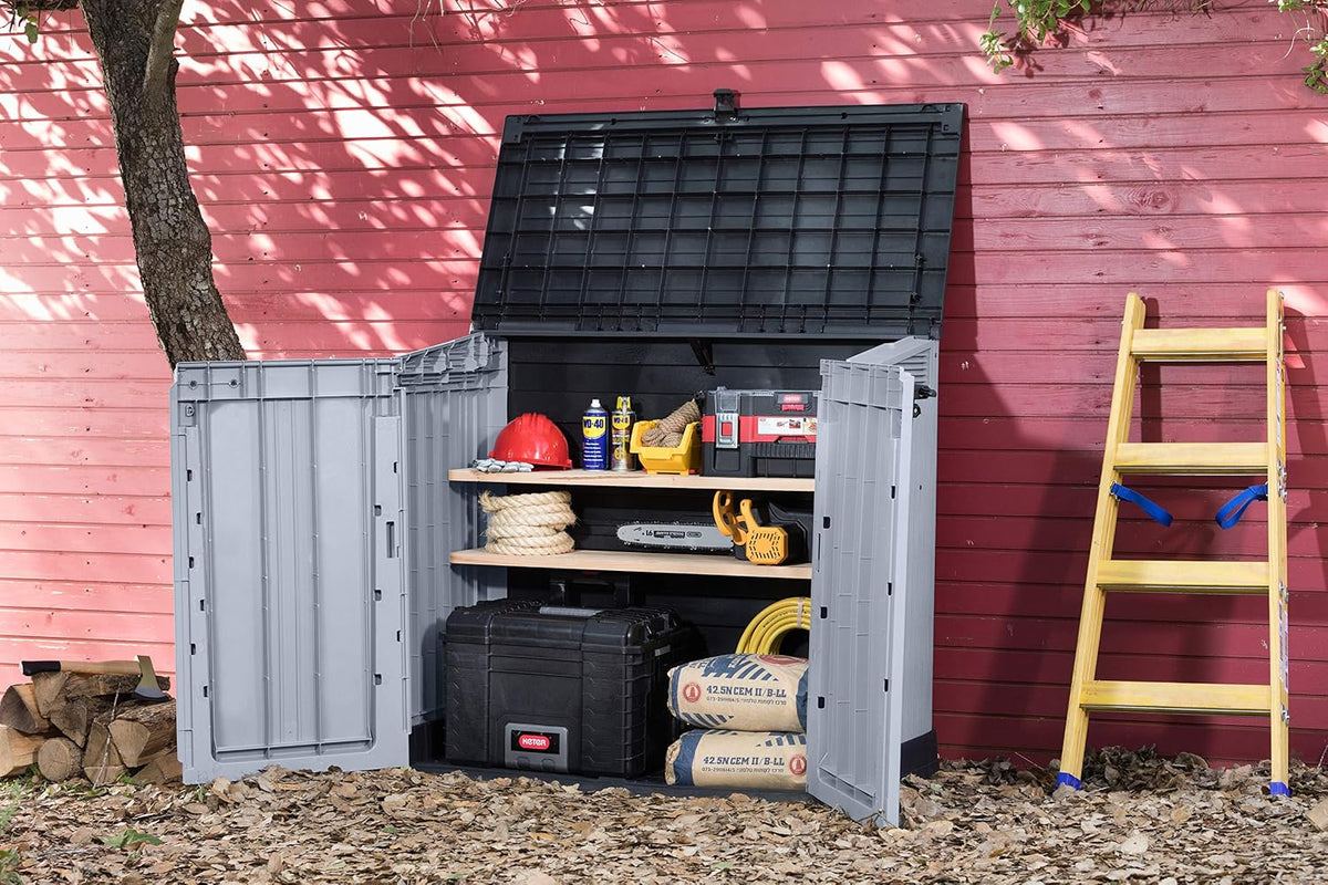 Outdoor Garden Storage Shed 232.5 Gal Top And Front Opening Light Gray