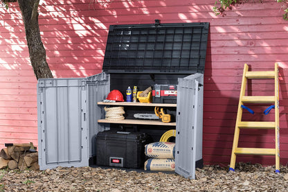 Outdoor Garden Storage Shed 232.5 Gal Top And Front Opening Light Gray