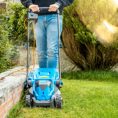 Corded Electric Lawn Mower 13in 1300W 7.9 Gal Grass Box 3 Heights Blue