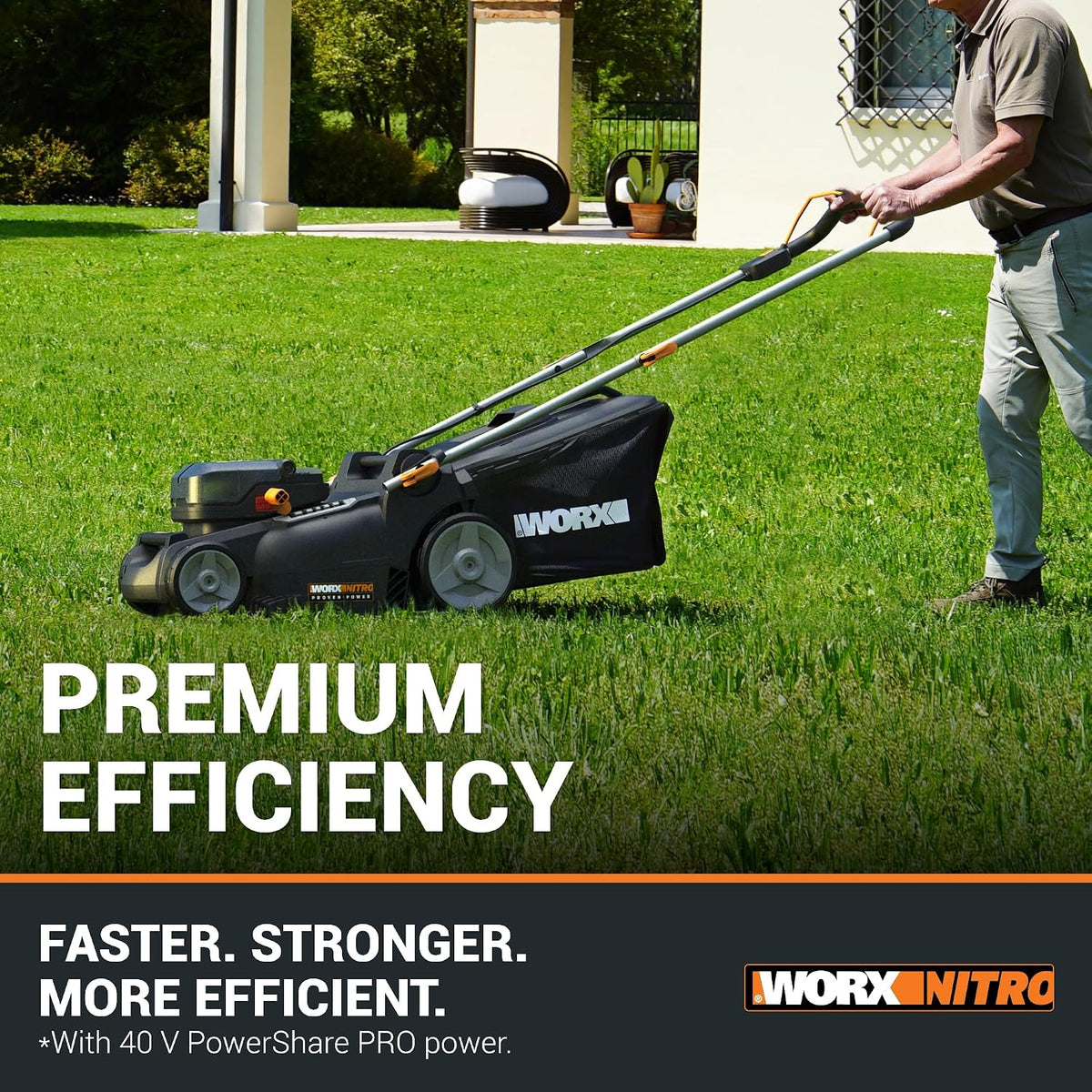 Cordless Lawn Mower 14.6in Cutting Width 6 Height Settings 0.8-2.8 in 40V 4.0Ah Black