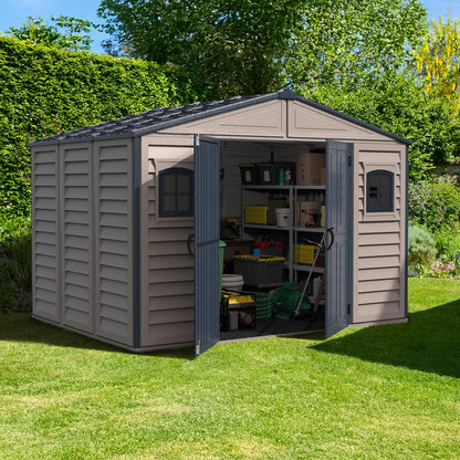 Plastic Garden Storage Shed 10.5 X 8 Ft Double Doors Lockable Dark Gray