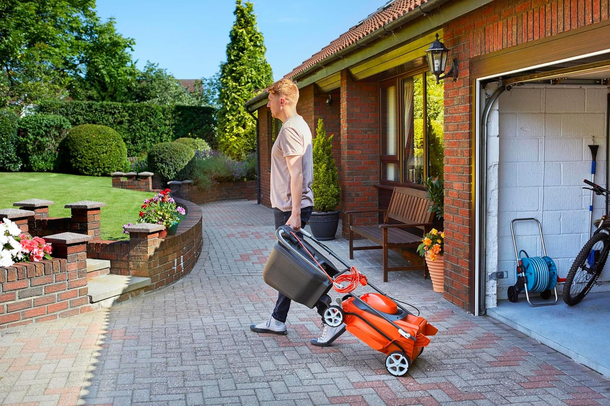 Corded Electric Lawn Mower 1600W 15in 11.9 Gal 5 Heights Orange Gray