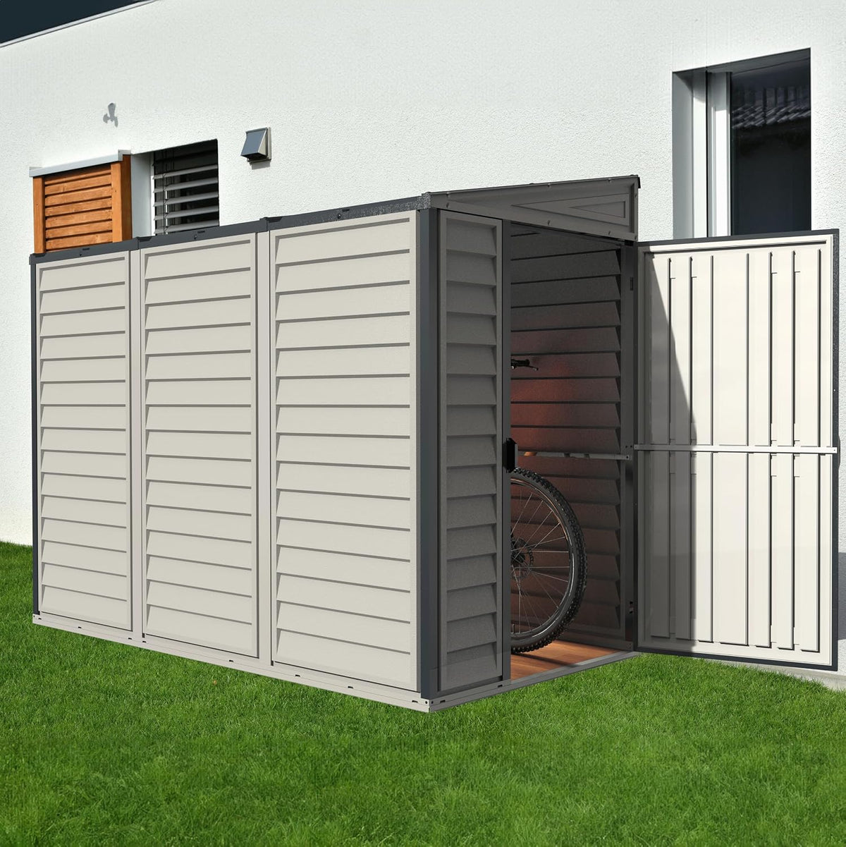 SideMate PLUS 4 x 8 Plastic Garden Shed 2.95 m² with Metal Foundation Kit Dark Gray