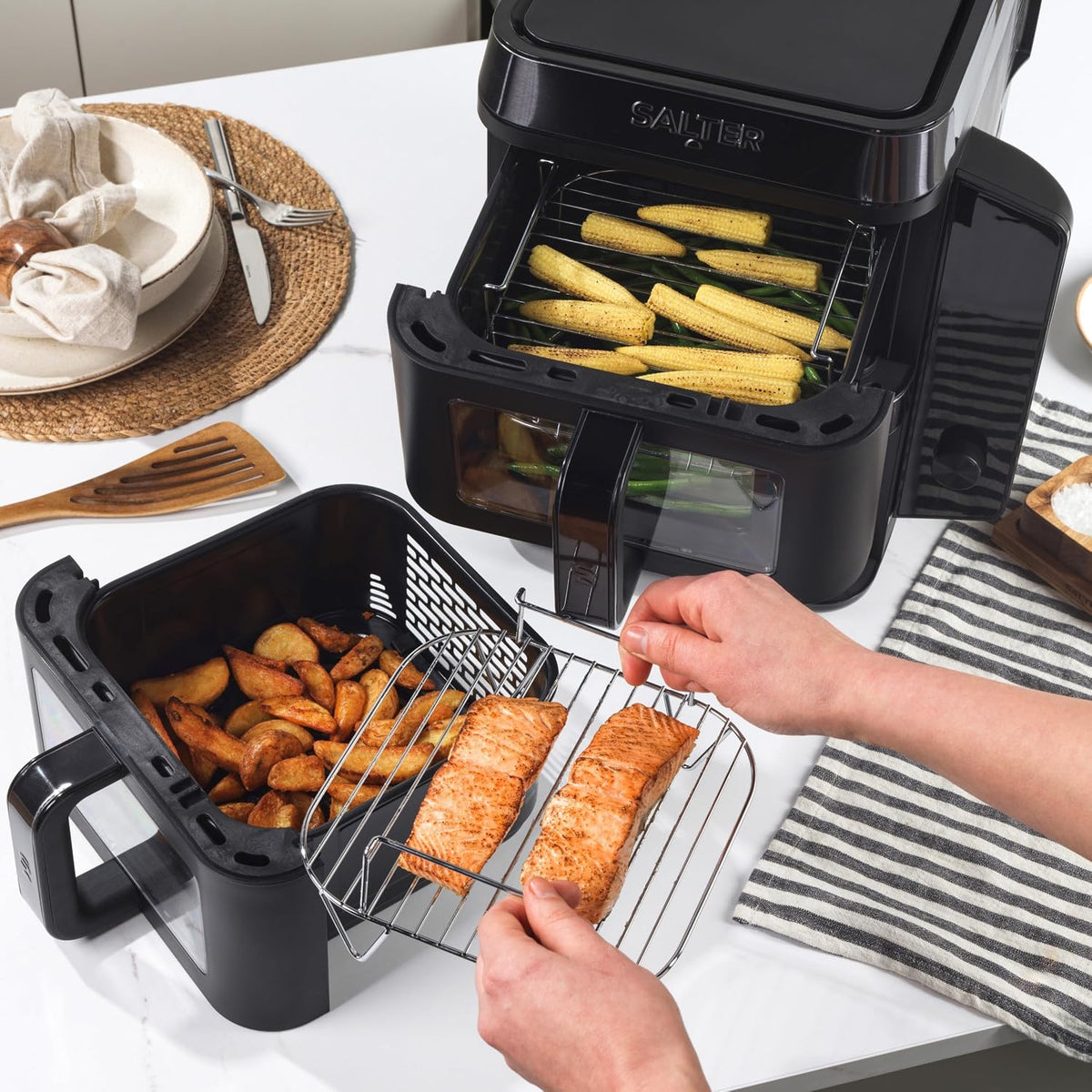 Double Stack Air Fryer 9.5 Qt 2400W 12 Functions Black