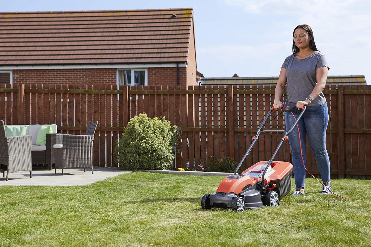 Corded Electric Hover Lawn Mower 1500W 14.2in 10.6 Gal 5 Heights Orange Gray