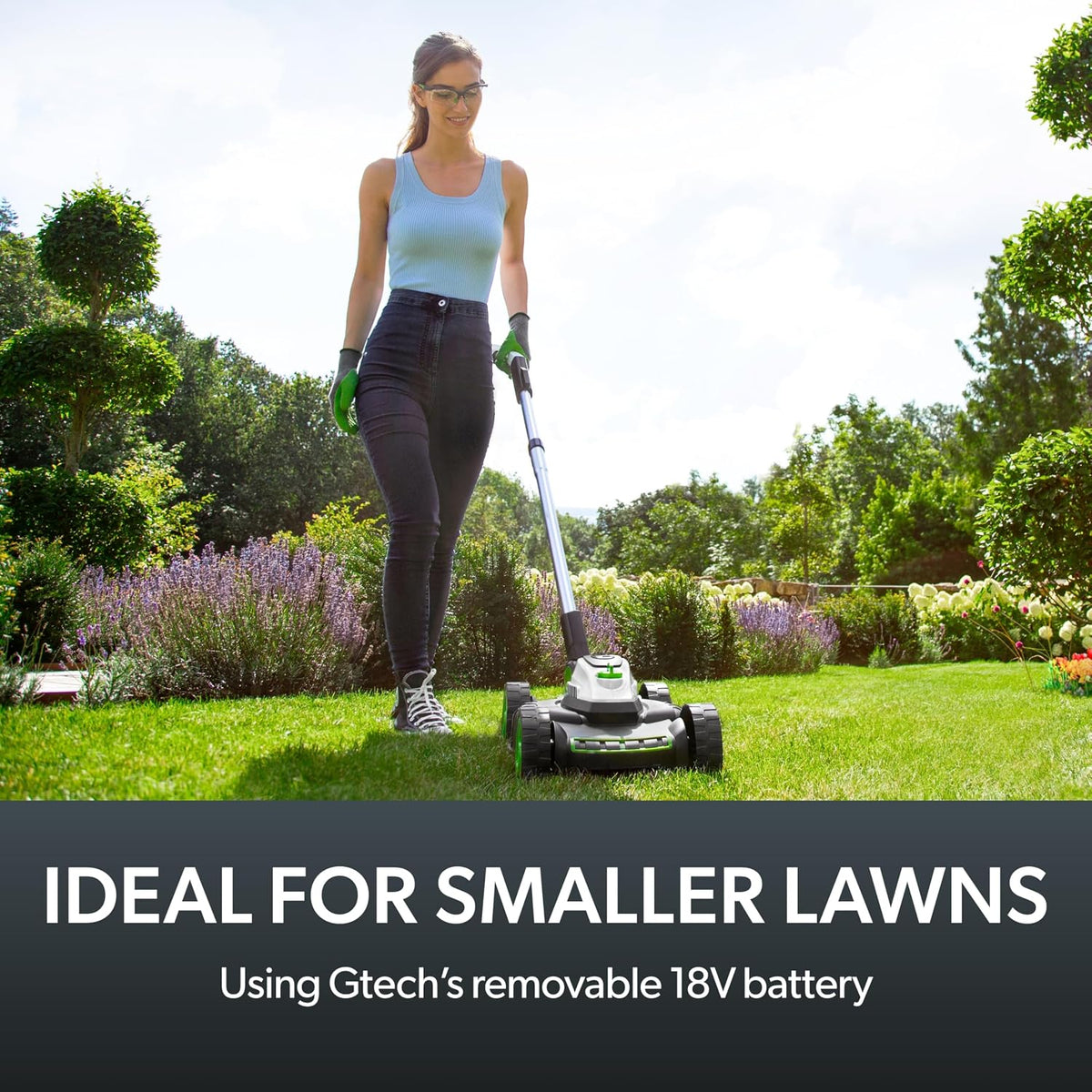 Cordless Electric Lawnmower 10in 5200RPM 18V 30 Mins Runtime Gray Green White