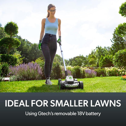Cordless Electric Lawnmower 10in 5200RPM 18V 30 Mins Runtime Gray Green White