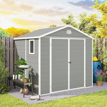 Plastic Garden Storage Shed 8 X 6 Ft Light Gray Aluminum Frame Lockable Door