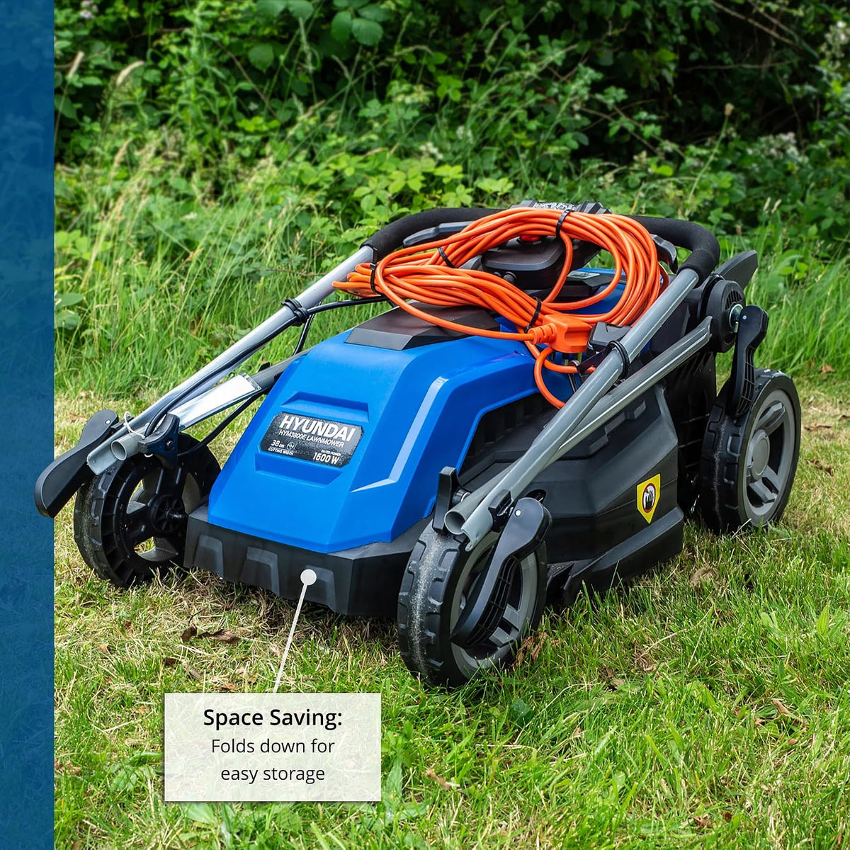 Electric Lawn Mower 15in 1600W 10.6 Gal Bag 5 Cutting Heights Blue