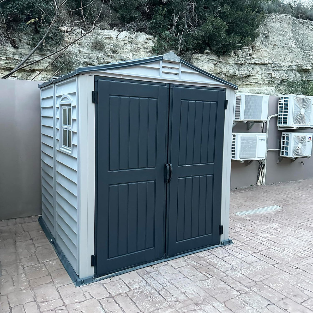 Plastic Garden Storage Shed 6 X 6 Ft Dark Gray Adobe Metal Roof