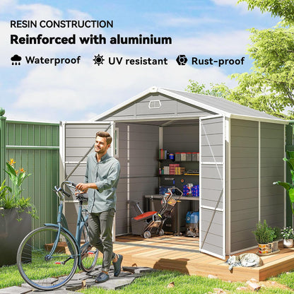 Plastic Garden Storage Shed 8 X 6 Ft Light Gray Aluminum Frame Lockable Door
