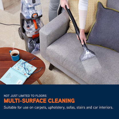 Carpet Cleaner 1200W 2.6 Qt Extra Large Tank SpinScrub Brushes Gray