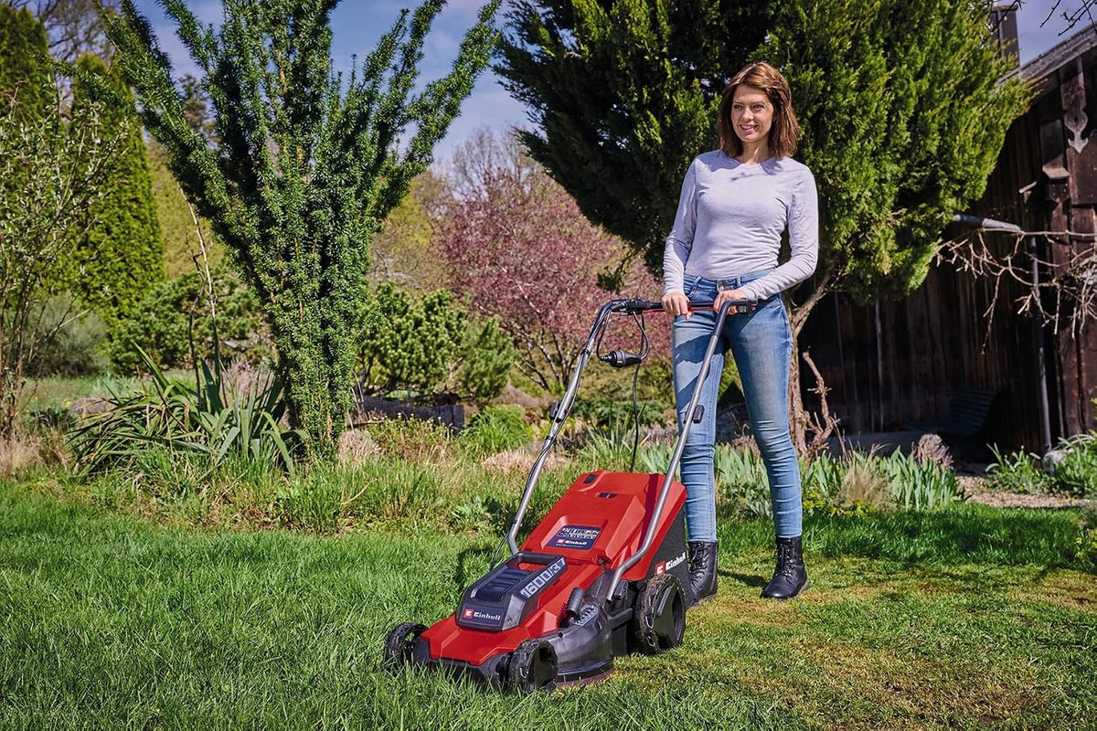 Corded Electric Lawn Mower 14.6in 1600W 10 Gal Grass Box 5 Heights Red Black