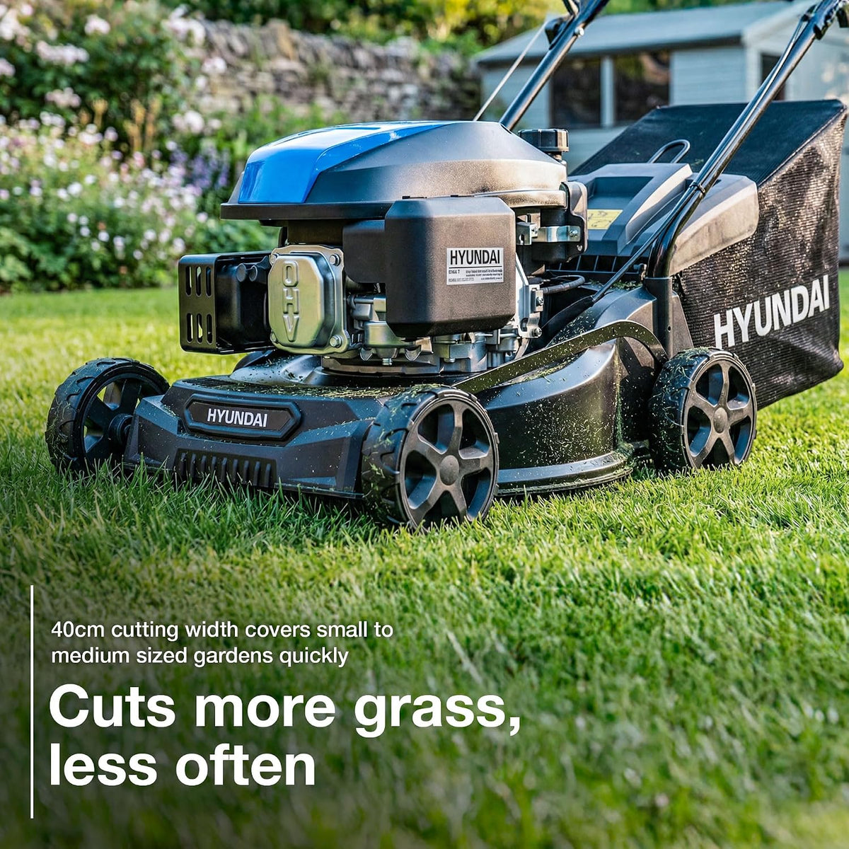 Petrol Lawn Mower 15.7in 139cc 7 Cutting Heights 1-3 in 10.6 Gal Grass Bag Black