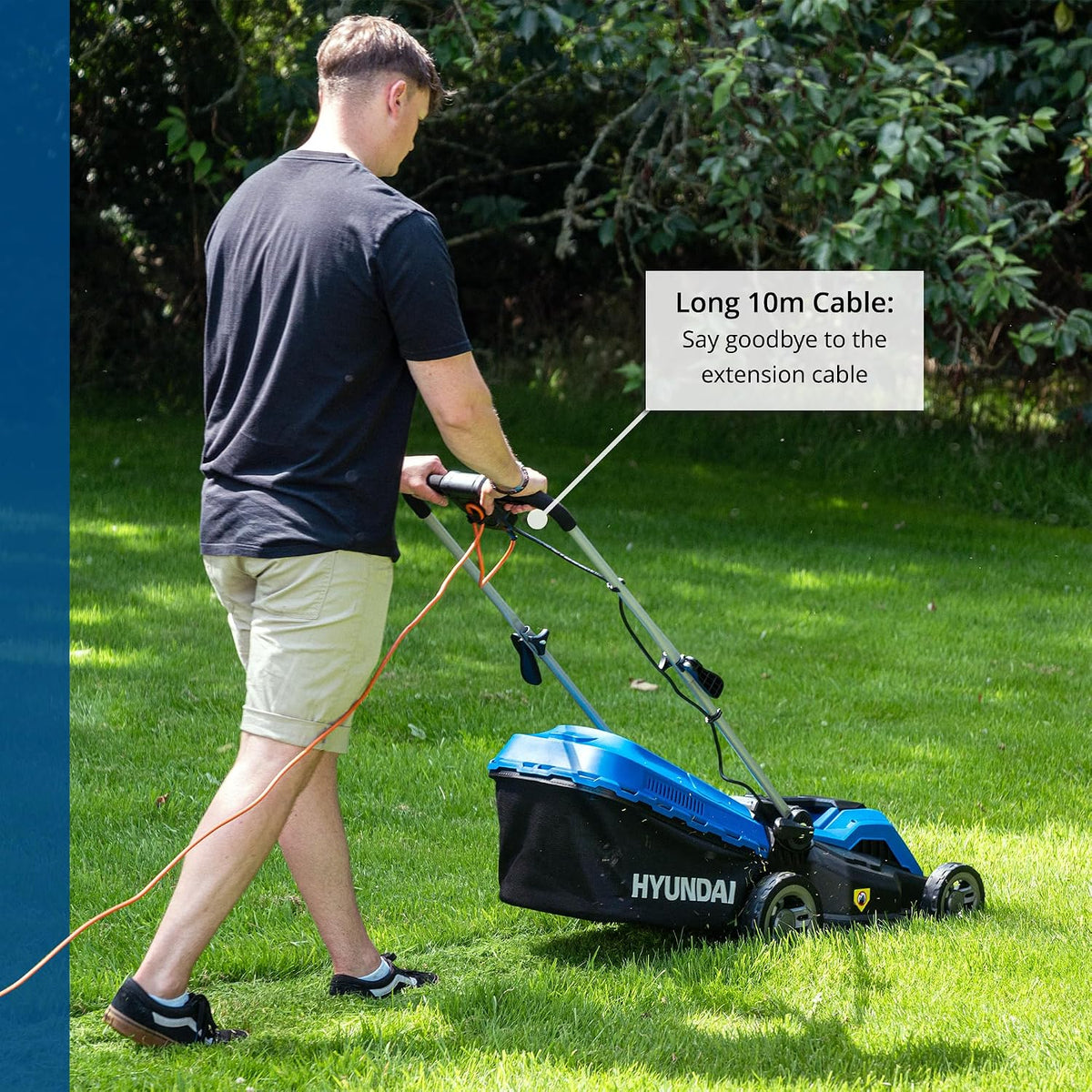 Electric Lawn Mower 15in 1600W 10.6 Gal Bag 5 Cutting Heights Blue