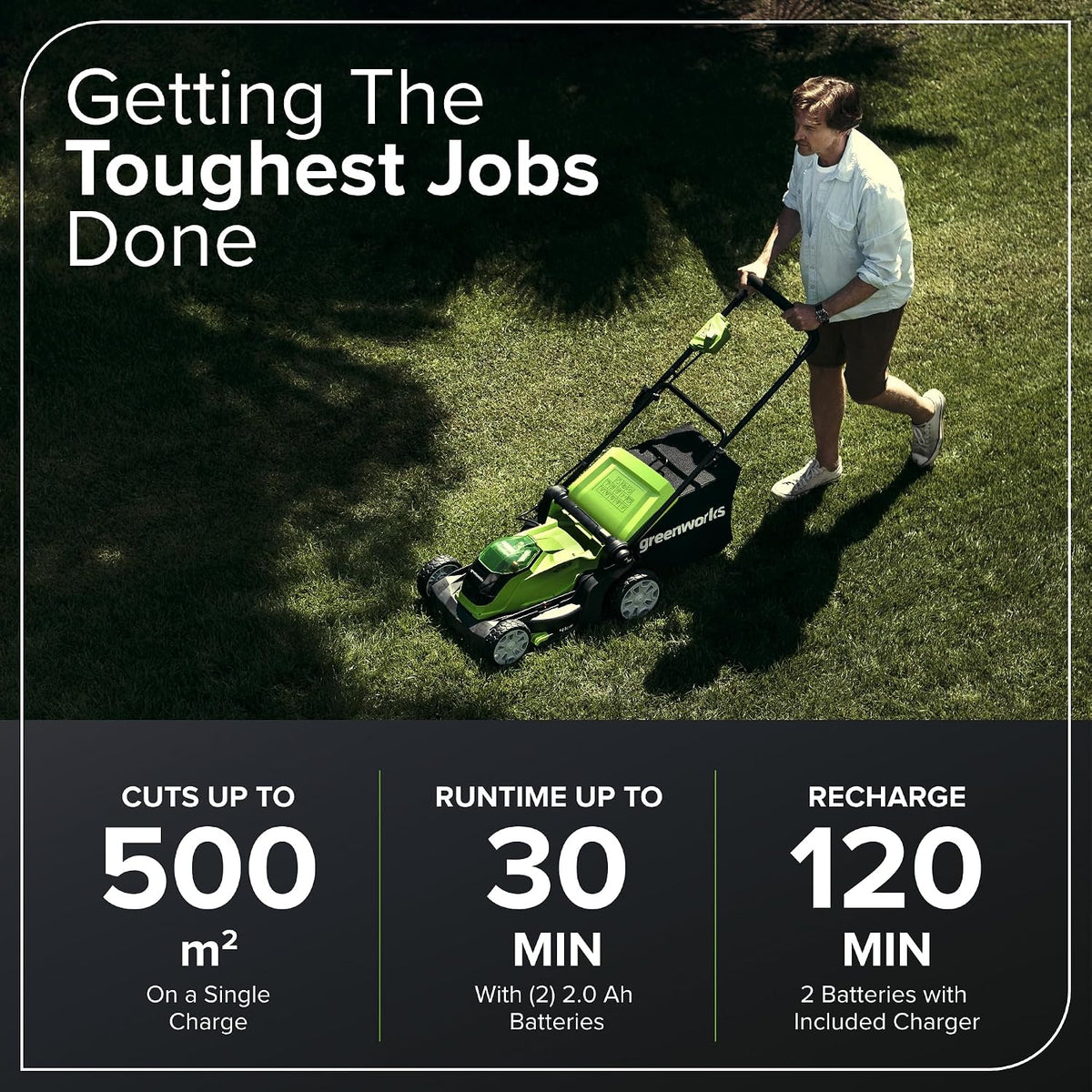 Cordless Lawnmower 16.1in Cutting Width 13.2 Gal Bag 2x 40V 2Ah Batteries
