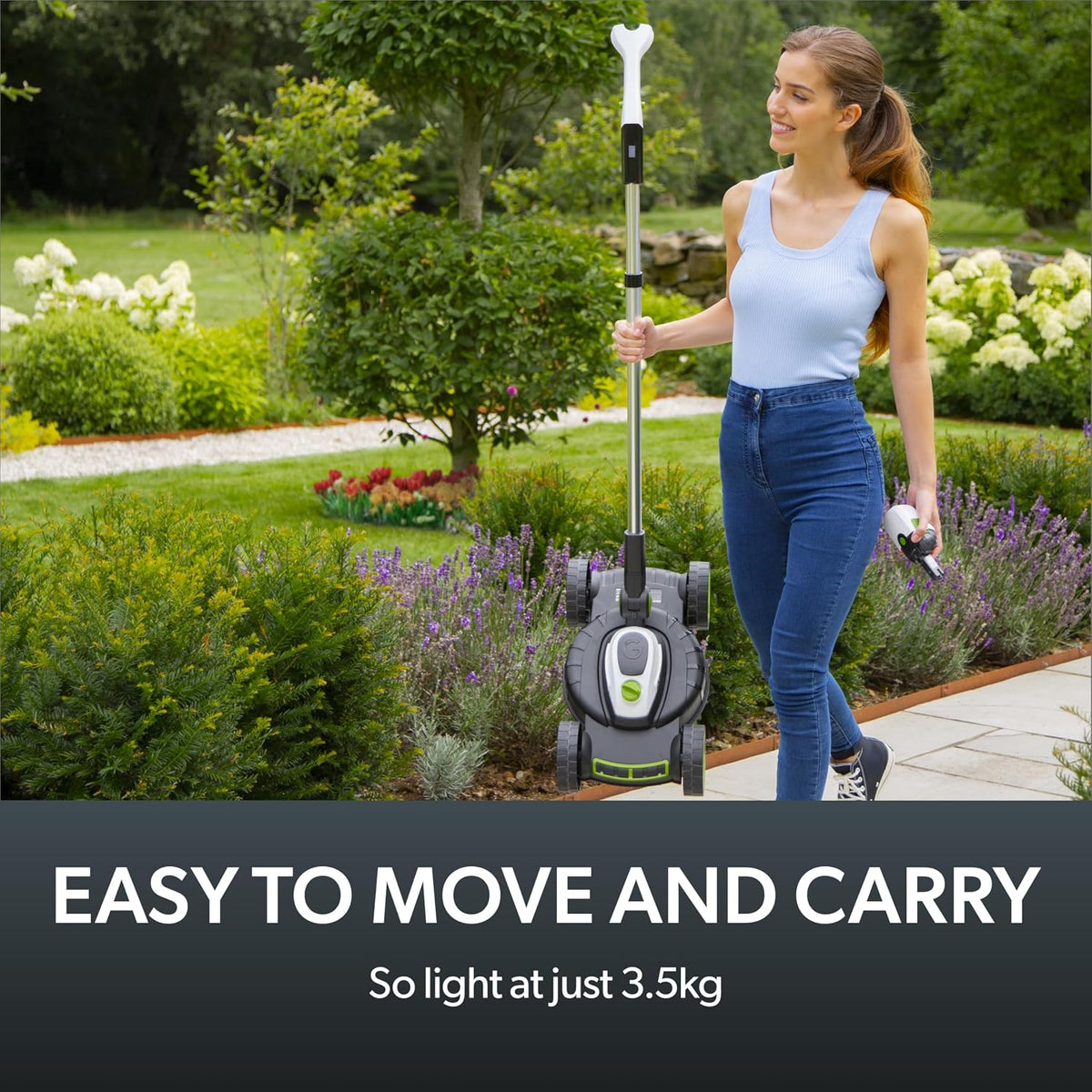 Cordless Electric Lawnmower 10in 5200RPM 18V 30 Mins Runtime Gray Green White