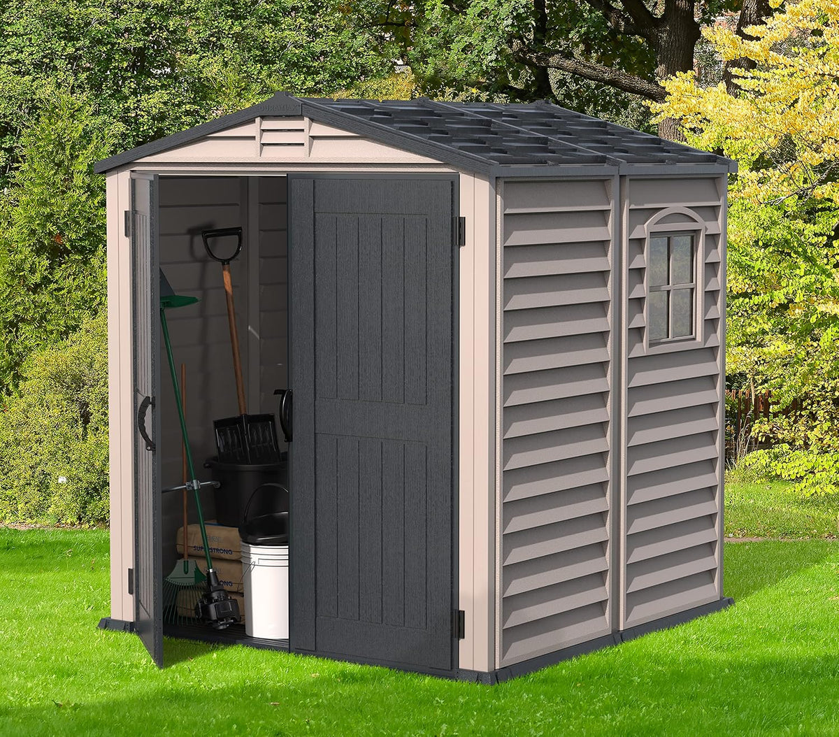 Plastic Garden Storage Shed 6 X 6 Ft Dark Gray Adobe Metal Roof