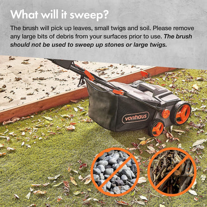 Corded Electric Artificial Grass Sweeper 1800W 11.9 Gal Bag 14.96in 5 Heights Gray Black Orange