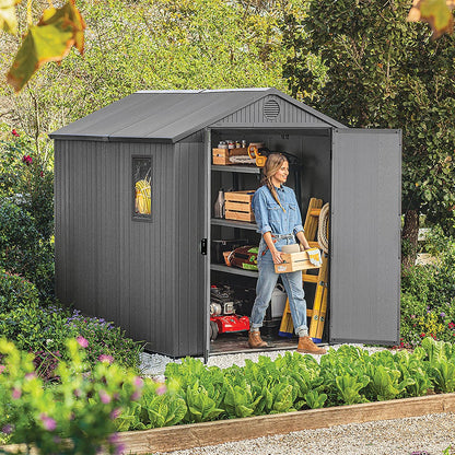 Garden Storage Shed 6 X 8 Ft Gray Resin Double Doors