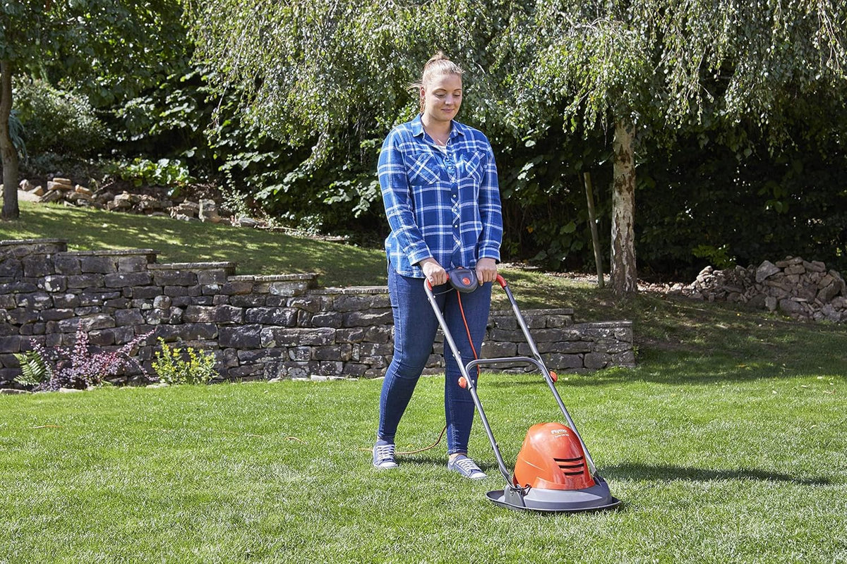 Electric Hover Lawn Mower 1400W 9.8in 3 Heights 32.8ft Cable Orange Gray